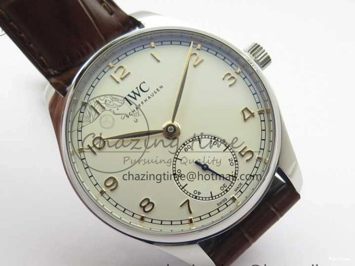 MIROTIME 0201 Original Portuguese IW358304 ZF 1:1 Best Edition SS White Dial RG Markers on Leather Strap A 7077